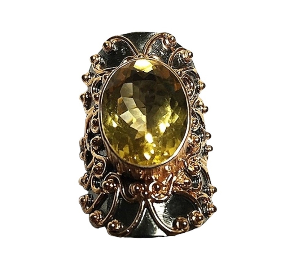 NWOT 925 Silver Citrine Rose Gold Ring Handmade Vintage Style One of a Kind